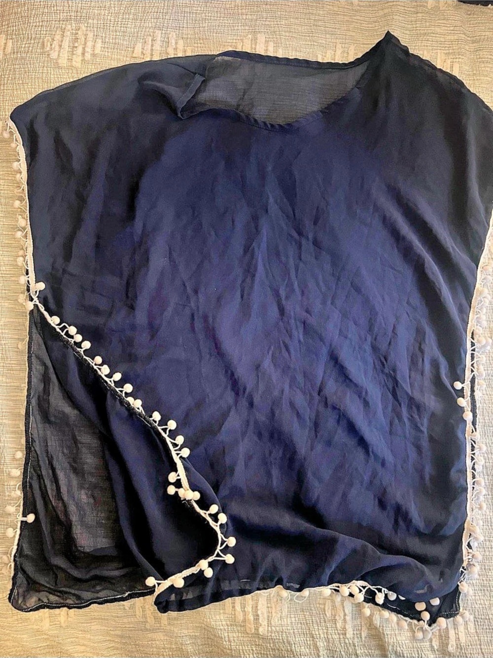 Pom-Pom Trim Dupatta in Blue Like New